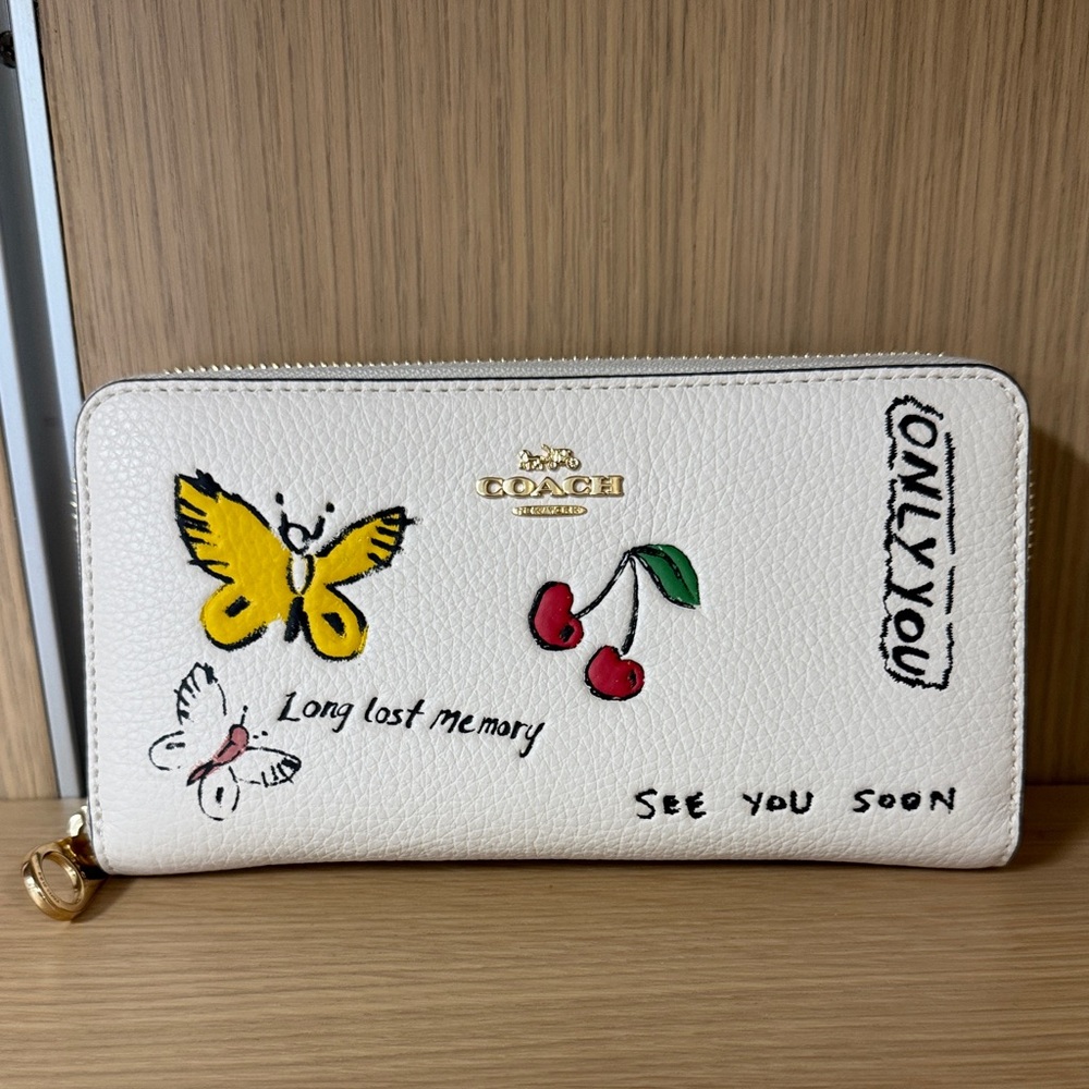 Coach Cream Leather Wallet with Graphic Accents